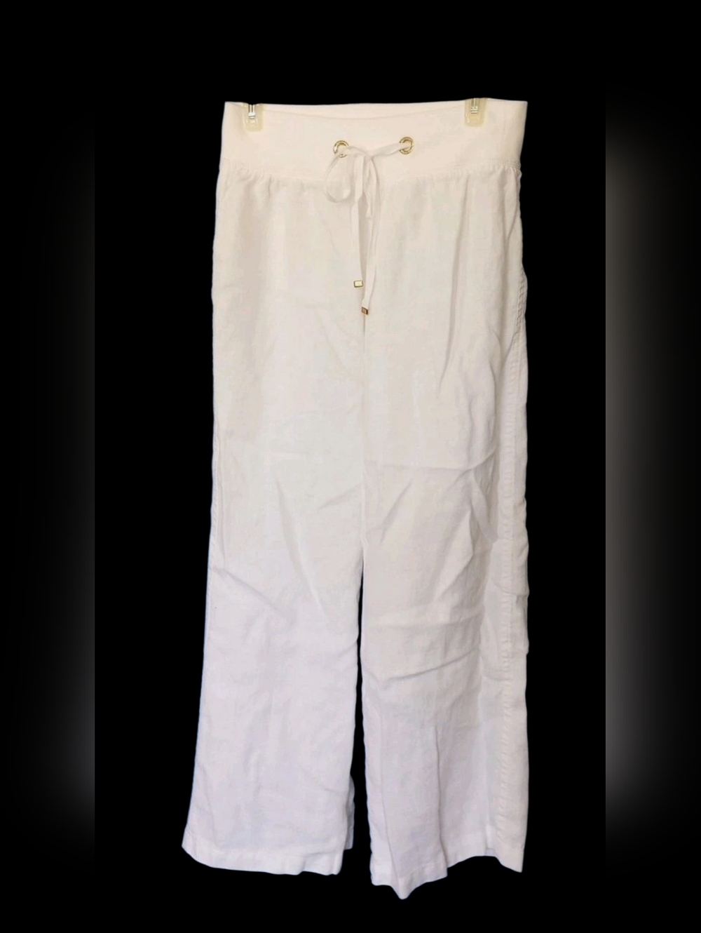 Lilly Pulitzer Linen Beach Pant Sz S Mid-Rise Wide Leg Drawstring White Costal